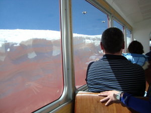 Snow outside the train