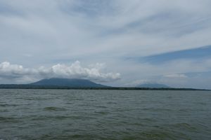 First view of the two volcanos from the boat
