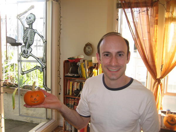 Even the smallest pumpkin was not safe from Shekels' carving knife!