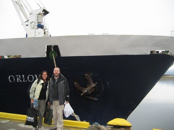 Katie & Jason about to board the Antarctic wedding vessel