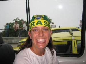 Katie sporting Brazilian soccer gear