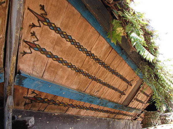 Detail on the side of a traditional house in the village of Lingga