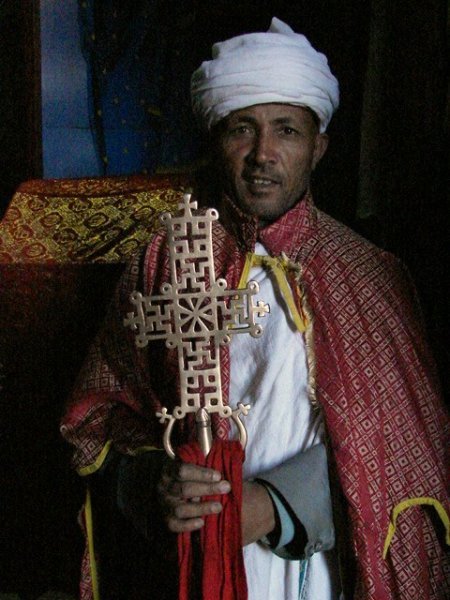 Priest in one of the rock hewn churches in Lalibela