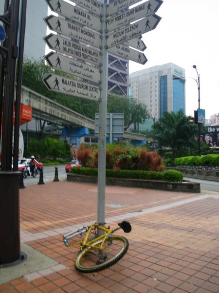 A One Wheeled Bike and Signs