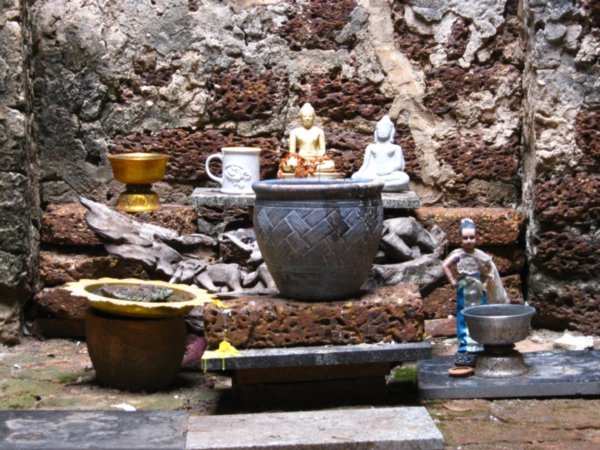 offerings in a temple ruin...