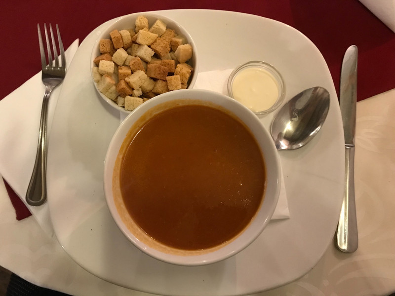 beautiful tomato soup (fresh cream and croutons in the side) - Sighisoara, Romania