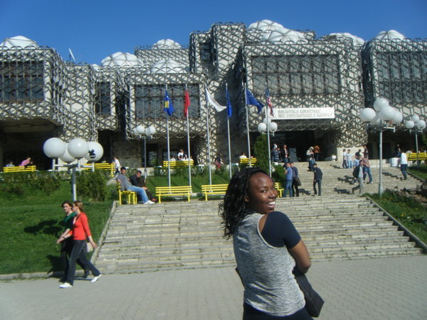 Standing in front of the library in Pristina!