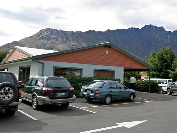 Our Tiny Kingdom Hall, with the Remarkables in the Background