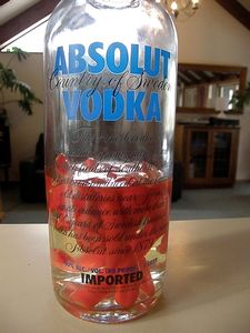 Homemade Chili Tequila (in an Absolut bottle)