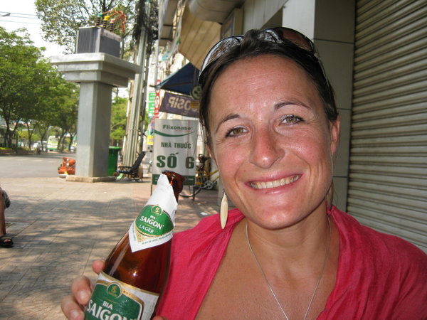 Saigon beer and sweating at 11am Sunday morning!