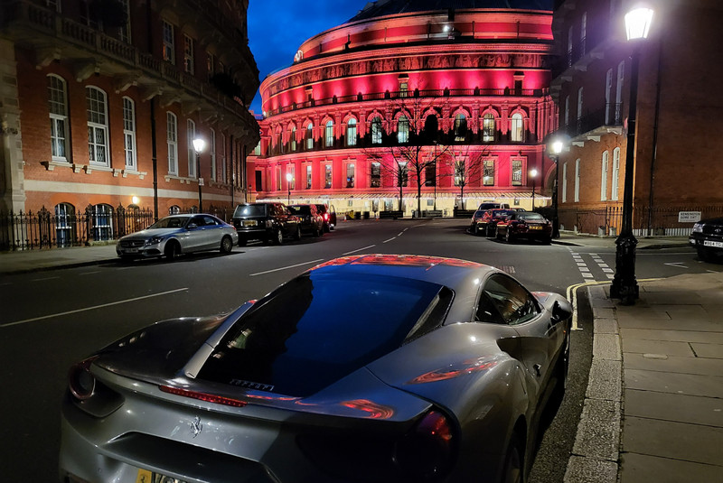 Royal Albert Hall with a Ferrari