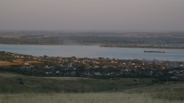 Campsite overlooking town of Oktyabrisk on the Volga River