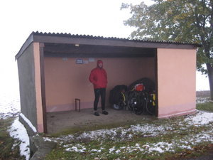 Bus stop refuge, rural Poland