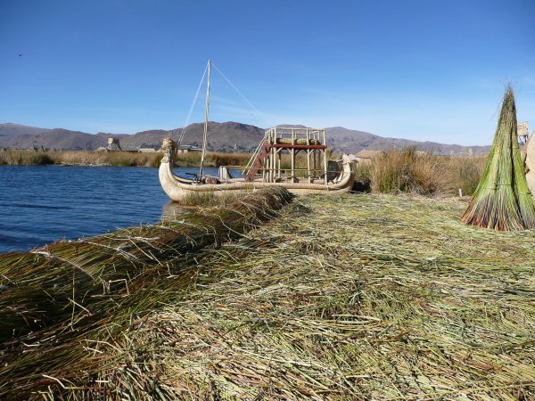 A floating island composed of reed on Lake Titicaca