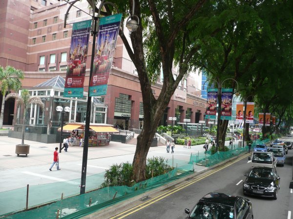 View down Orchard Road from the top of a tour bus