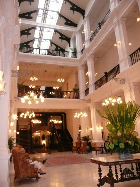 Inside the lobby of the Raffles Hotel