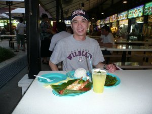 Enjoying my first meal in Singapore at a hawker center
