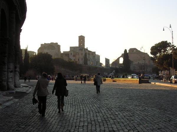 sunset by the Colosseum and forum