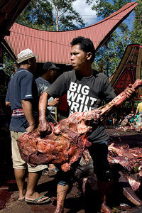 Buffalo meat at the funeral ceremony