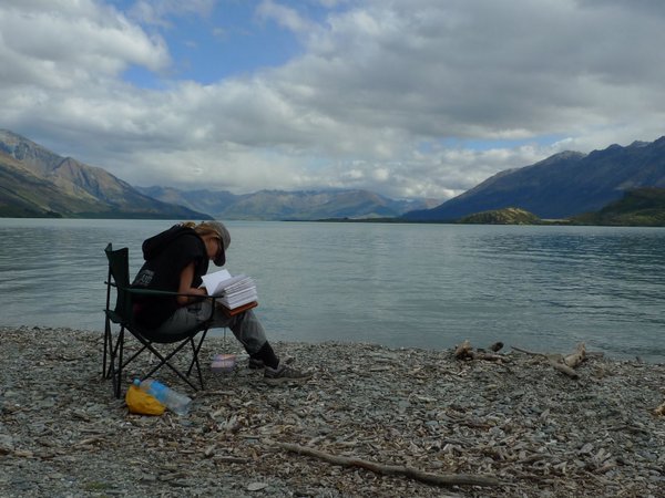 Corinne writing her diary in Glenorchy