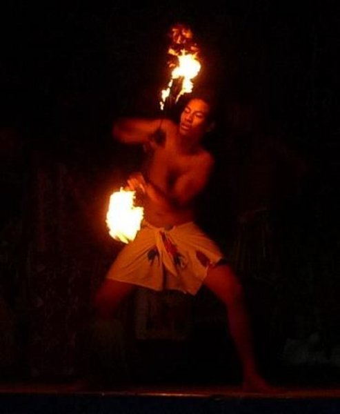 A fire dancer at Aggie Grey's hotel, Upolu