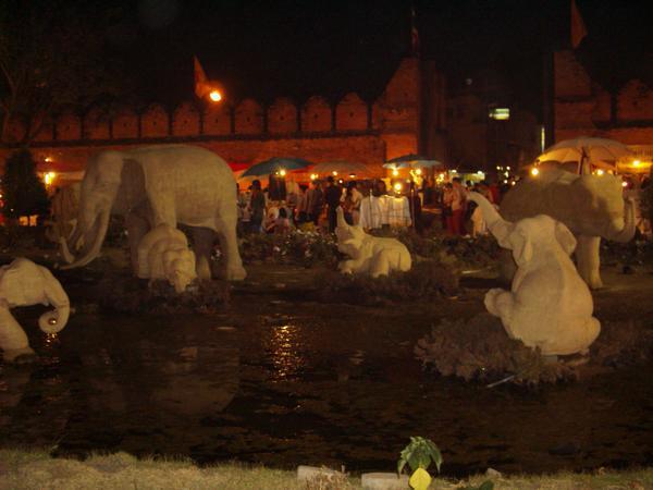 Stone Elephants next to Night Market