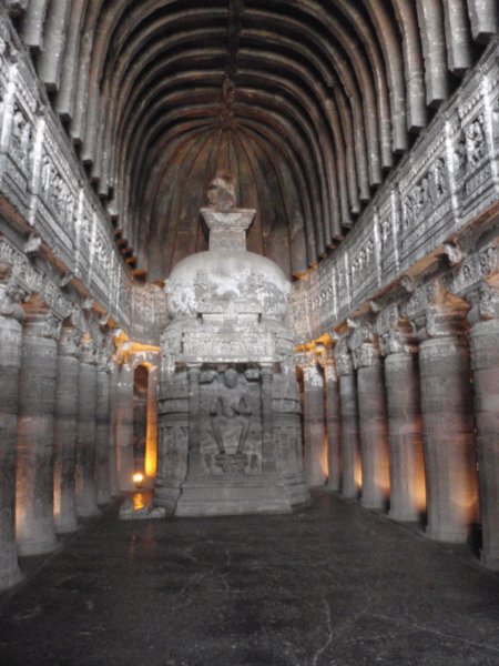 inside 1 of the 30 Buddhist caves at Ajanta