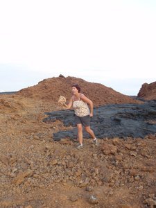 Jen attempts to outrun the river of lava