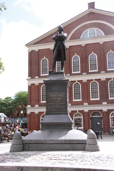 Samuel Adams in front of Fanueil Hall