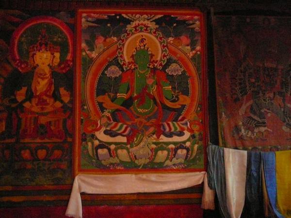 Muurschildering in een Tibetaanse tempel te Wudangzhao