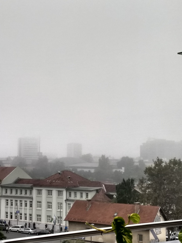 Fog this morning. looking towards the train station from our apartment