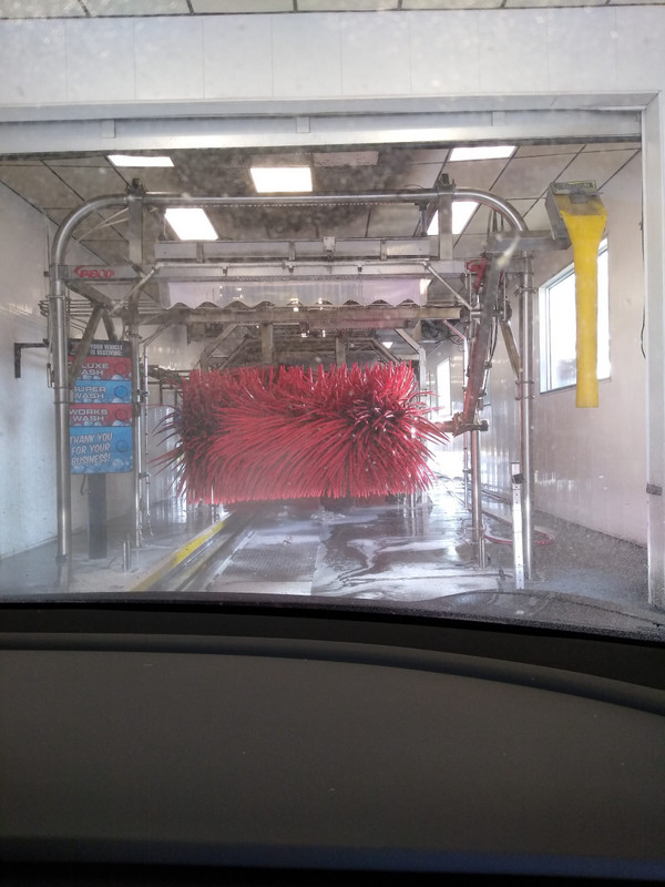 Into the car wash at "Quench and Drench"
