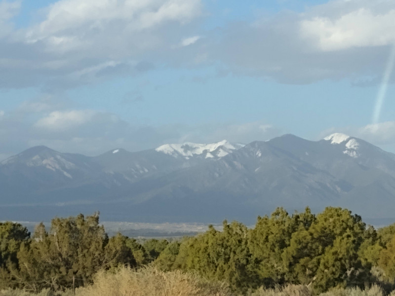 First sight of snowy mountains above Taos