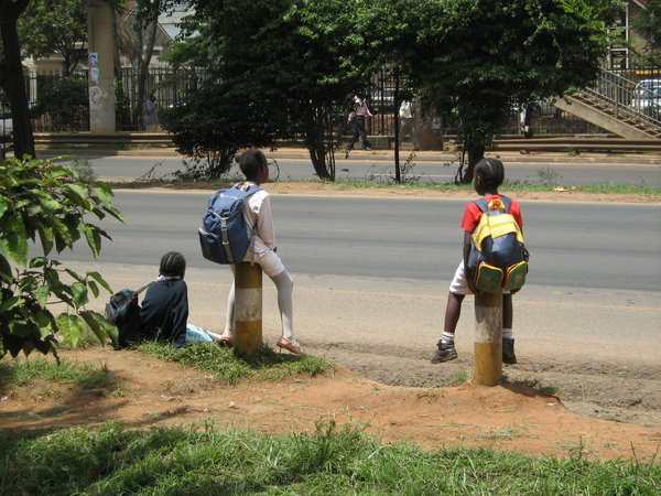School kids waiting for the bus