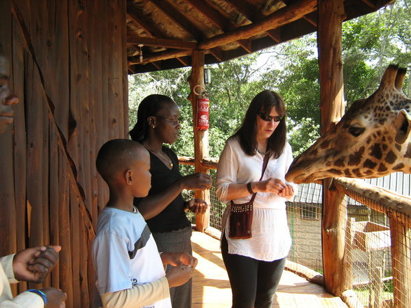 Beatrice, Preston, me and a giraffe