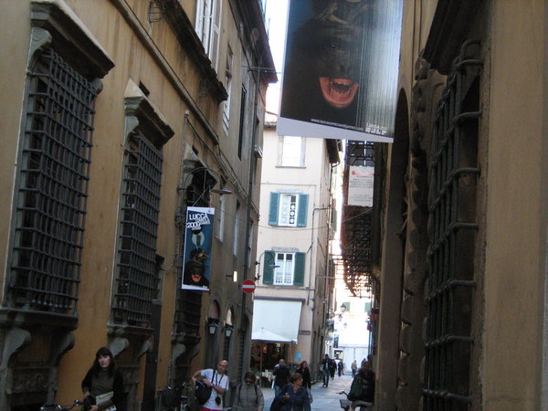 Street with posters for the Comics convention.  