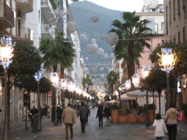 Pedestrian street and Xmas lights, Salerno
