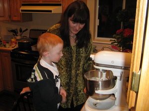 Making cheesecake with Jackson,  Stephanie and Kevin's son