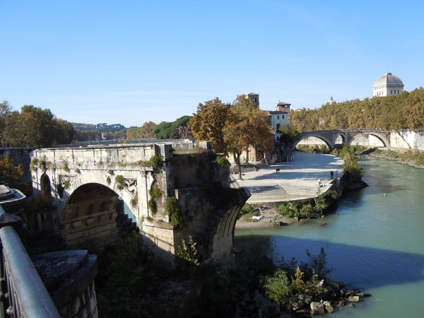 Remains of an ancient bridge over the Tiber