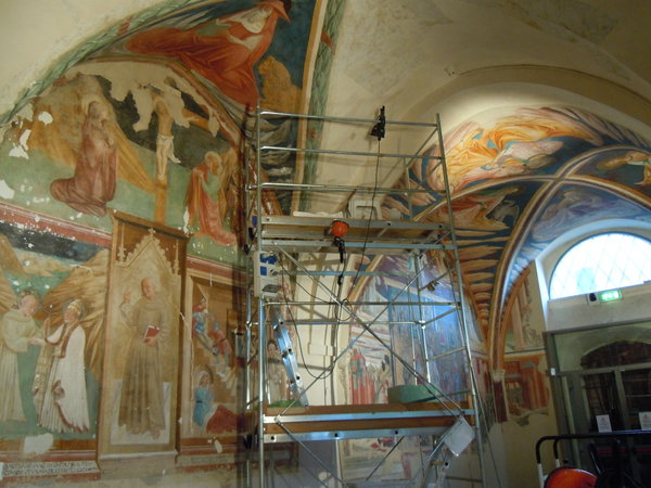 restoring frescoes, Montefalco