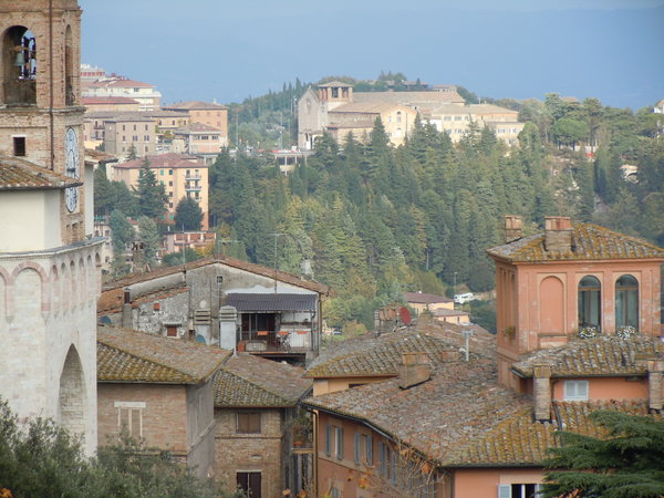 Our Perugia hotel is near the church in the background