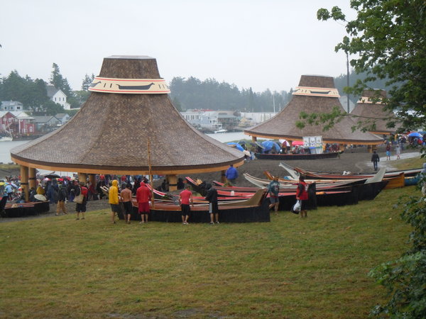 Canoes after arrival at Swinomish for the Paddle