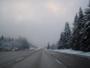 snow along the Freeway on the Way to the Airport