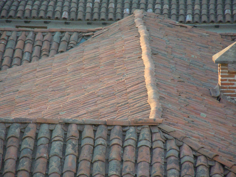 Brick tile roofs across from our balcony
