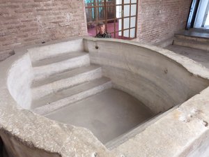 Baptismal font carved from a single piece of marble, rediscovered in the rubble in 2010!