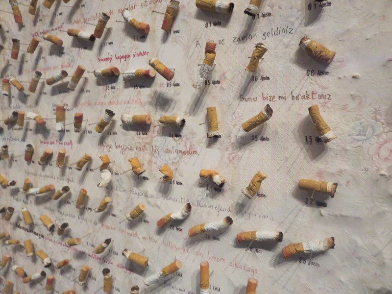 Cigarette butts on display in the Museum of Innocence