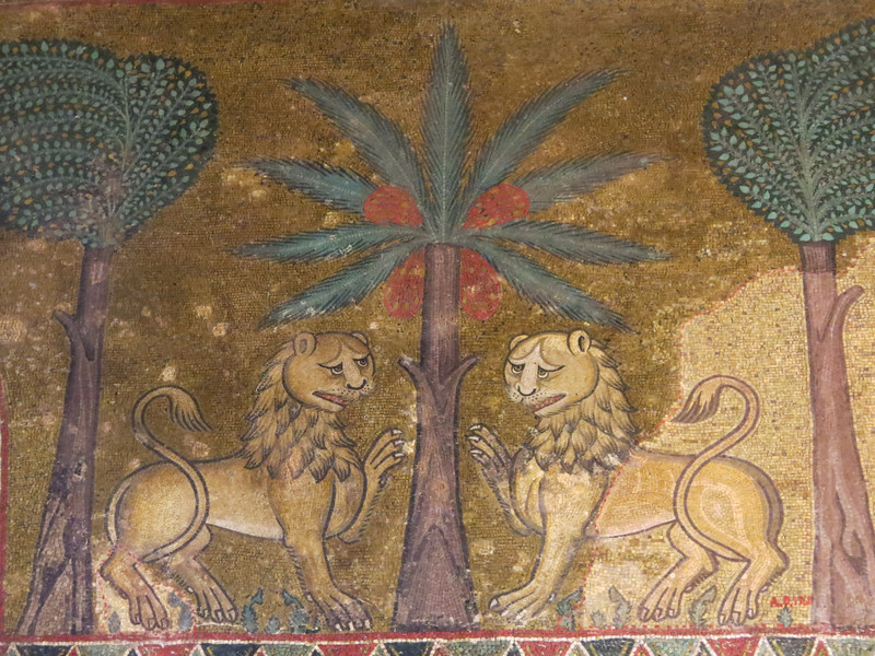 Lions and palms, signifying eternity....