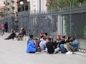 Saturday afternoon teens gathering by the Teatro