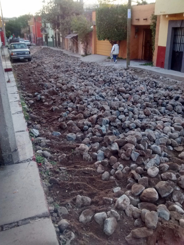 What a cobblestone street looks like when it's dug up...