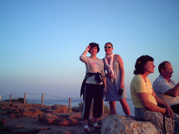 Vicki and Sherri looking out at the sunset - Sounion Ruins
